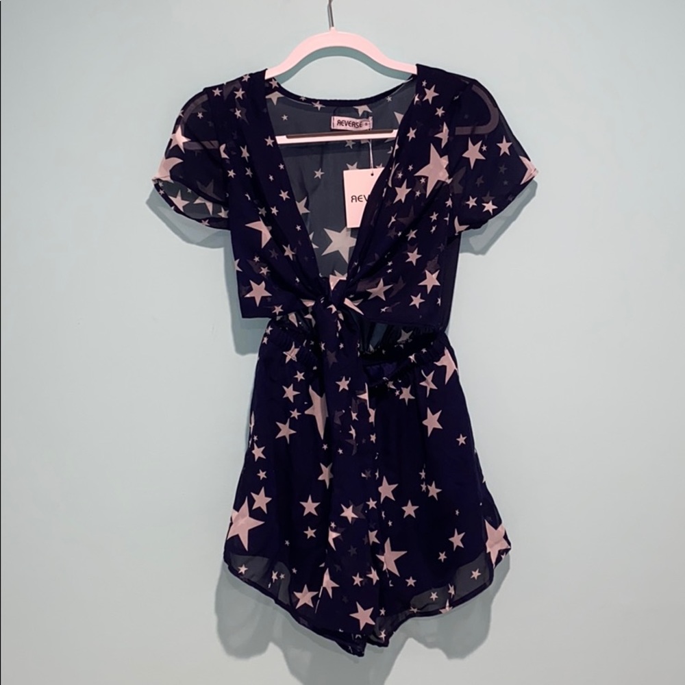 Navy Star Front Wrap Romper